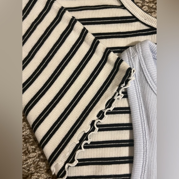 2 in 1. Tank crop tops. Black & white stripper + solid sky blue. 🩵🤍🖤 - Picture 6 of 9